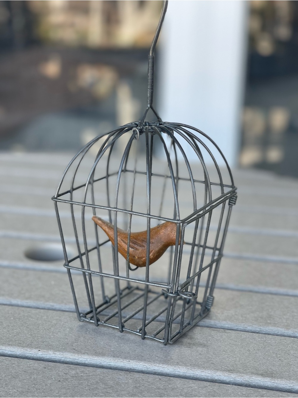 Small Decorative Metal Bird Cage with Brown Accent Bird
